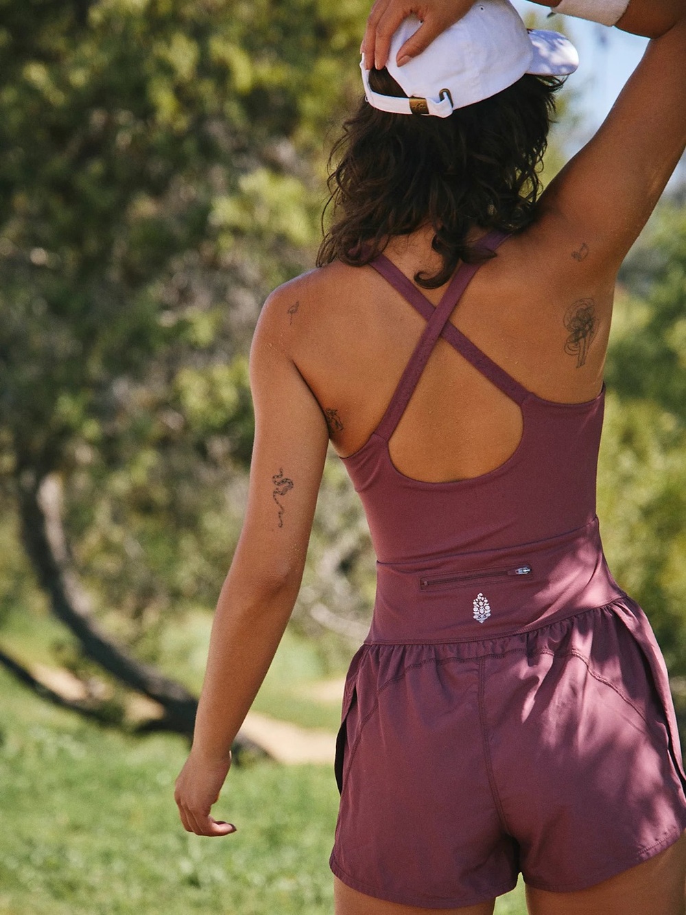 FP Movement by Free People Righteous Runsie Clove Mauve Cross-Back Tank Romper - Picture 3 of 14
